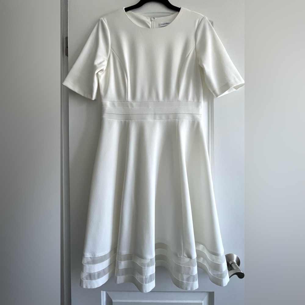 Calvin Klein White A-Line Short Sleeve Dress,size10